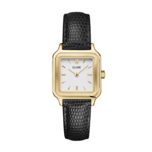 Gracieuse Petite Gold/Gold Black Lizard Leather Watch