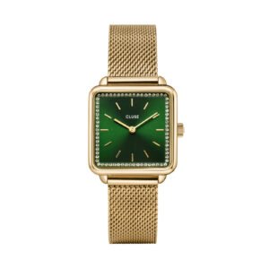 La Tetragone Green Stones/ Gold Mesh Watch