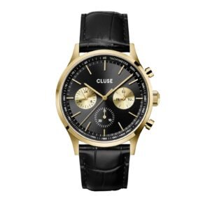 Antheor Multifunction Black Gold/Black Croc Leather Watch