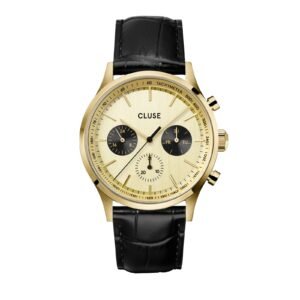 Antheor Multifunction Gold/Black Croc Leather Watch